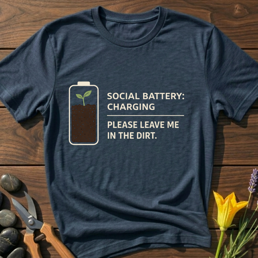 Social Battery Charging T-Shirt - botanical nature graphic t-shirt, minimalist design, unisex tee for Nature Lovers, Garnder, Farmer, Plant Lovers