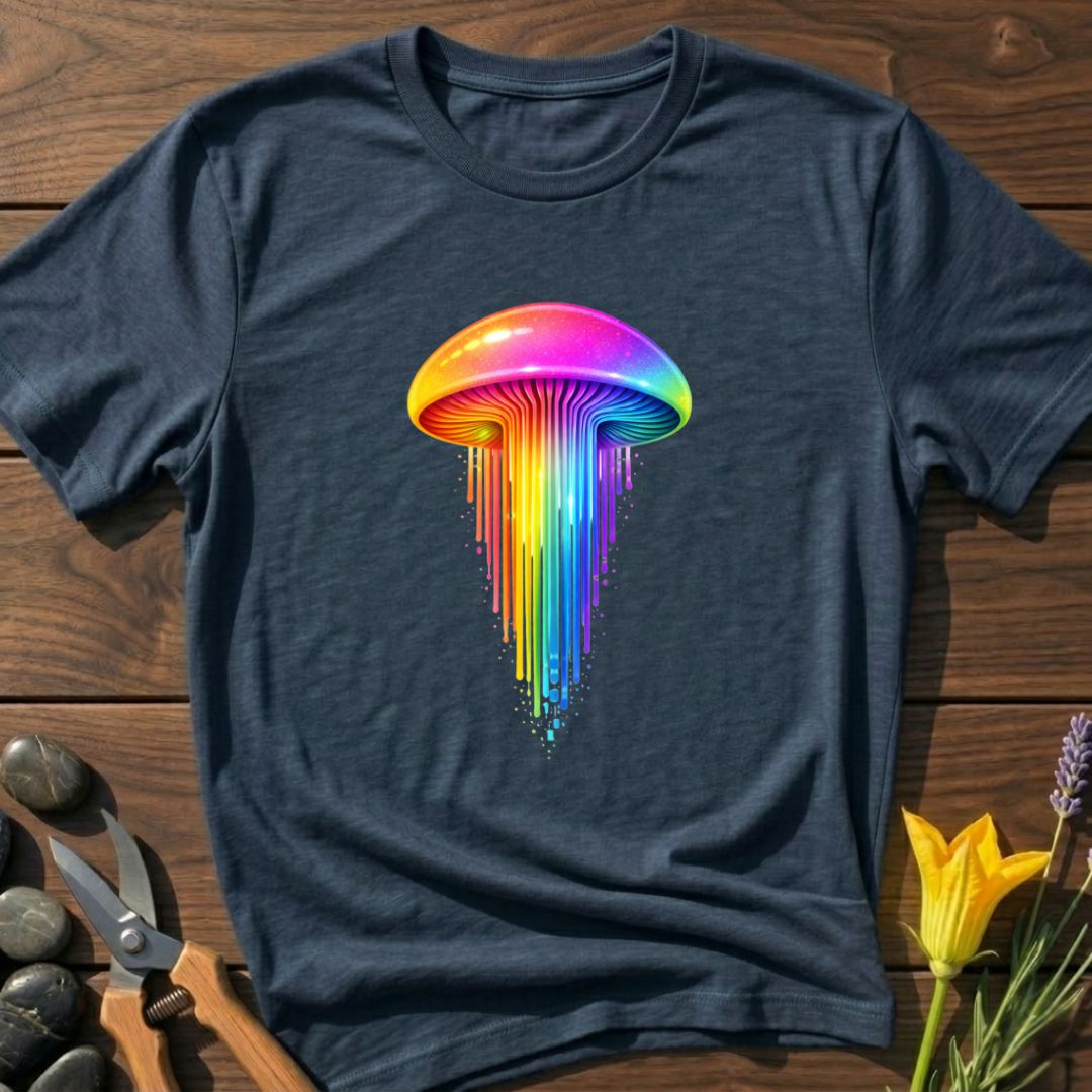 Rainbow Fungi T-Shirt - botanical nature graphic t-shirt, minimalist design, unisex tee for Nature Lovers, Garnder, Farmer, Plant Lovers