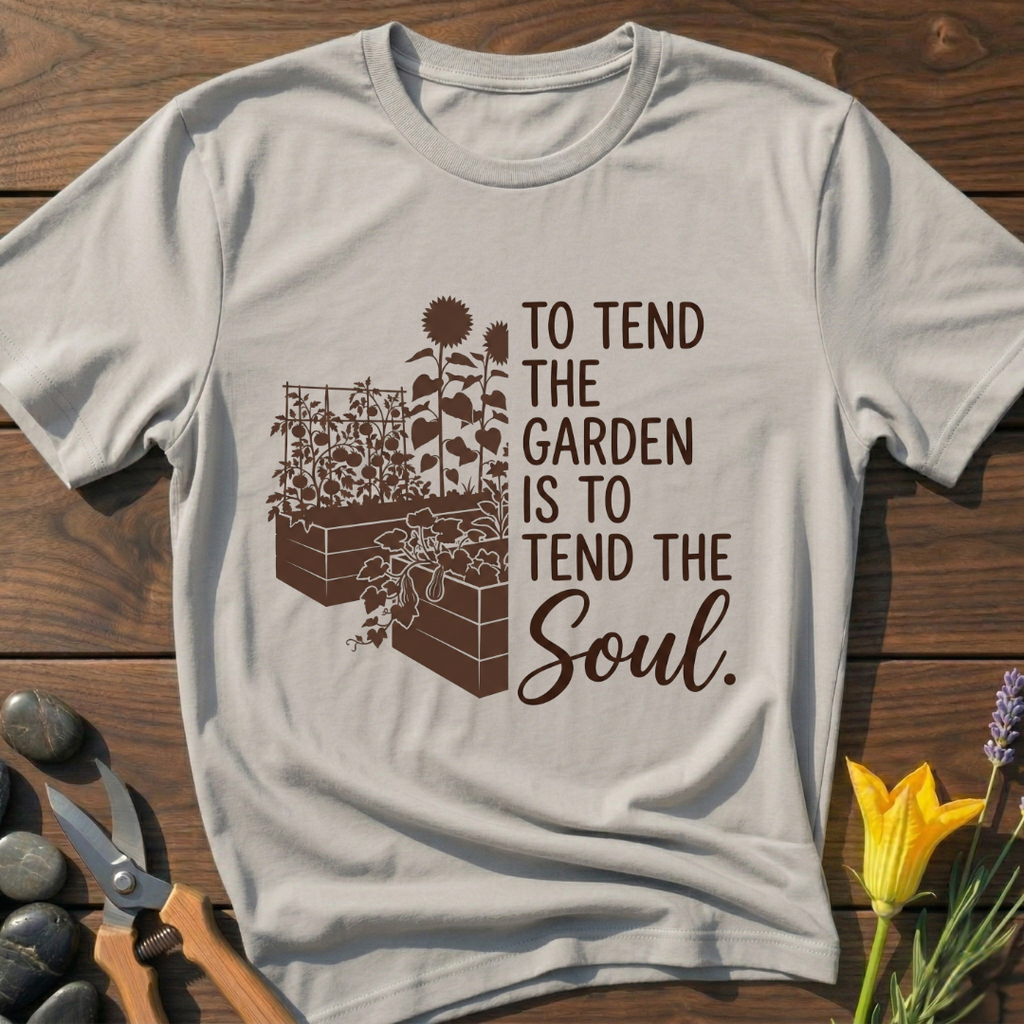 Tend Garden Tend Soul T-Shirt - botanical nature graphic t-shirt, minimalist design, unisex tee for Nature Lovers, Garnder, Farmer, Plant Lovers