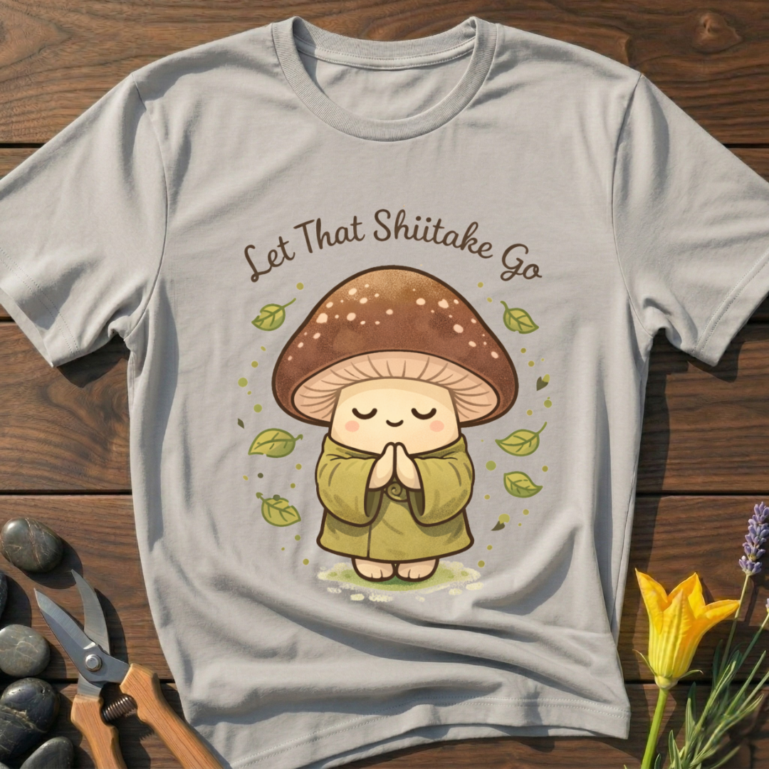 Let that Shiitake Go T-Shirt - botanical nature graphic t-shirt, minimalist design, unisex tee for Nature Lovers, Garnder, Farmer, Plant Lovers