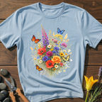 Floral Butterfly Bouquet T-Shirt - botanical nature graphic t-shirt, minimalist design, unisex tee for Nature Lovers, Garnder, Farmer, Plant Lovers