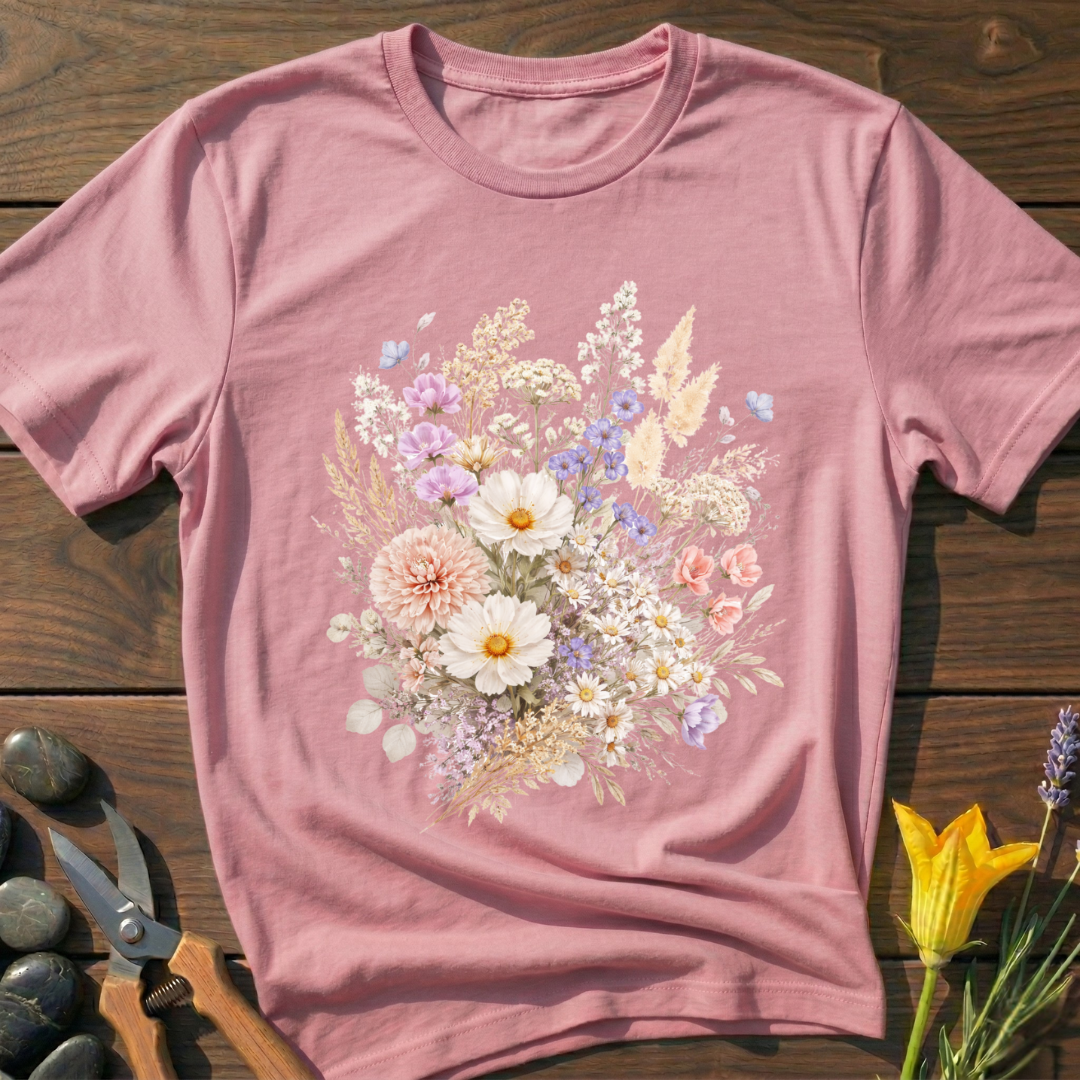 Floral Bouquet T-Shirt - botanical nature graphic t-shirt, minimalist design, unisex tee for Nature Lovers, Garnder, Farmer, Plant Lovers