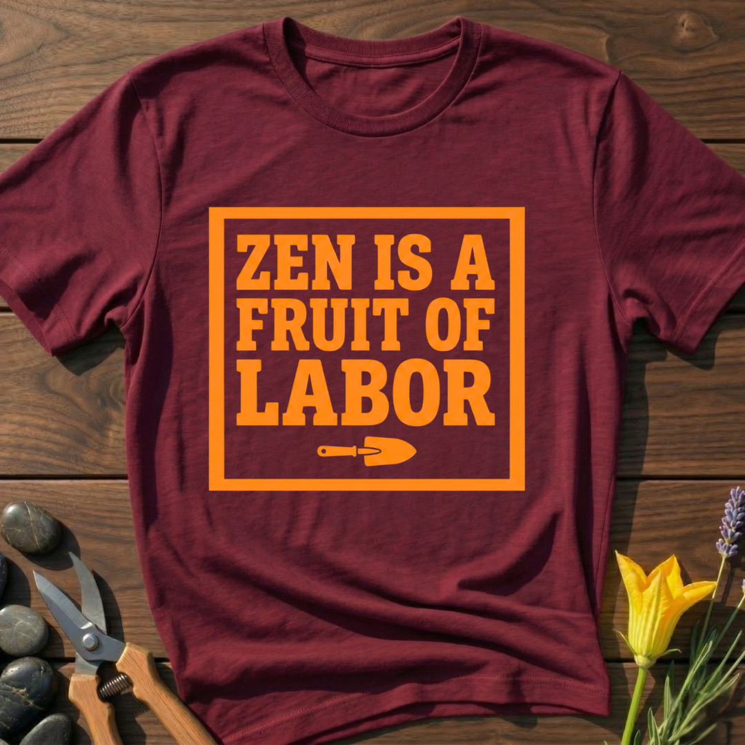 Zen Fruit of Labor T-Shirt - botanical nature graphic t-shirt, minimalist design, unisex tee for Nature Lovers, Garnder, Farmer, Plant Lovers
