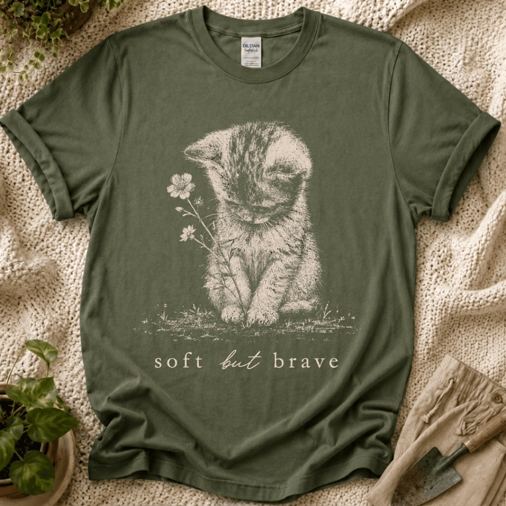 Soft But Brave Kitty T-Shirt - Zen & Zucchinis garden graphic tee