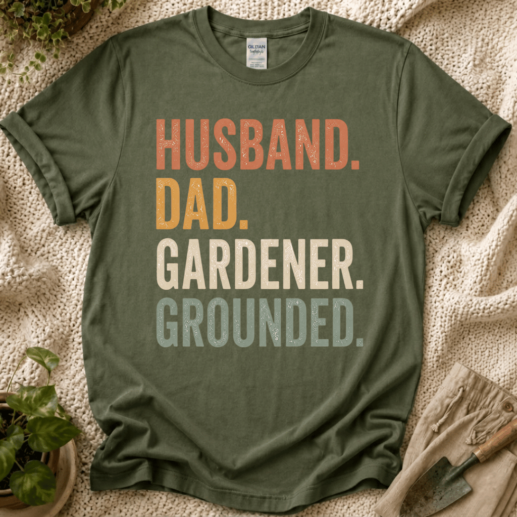 Husband. Dad. Gardener. Grounded. T-Shirt - Zen & Zucchinis garden graphic tee