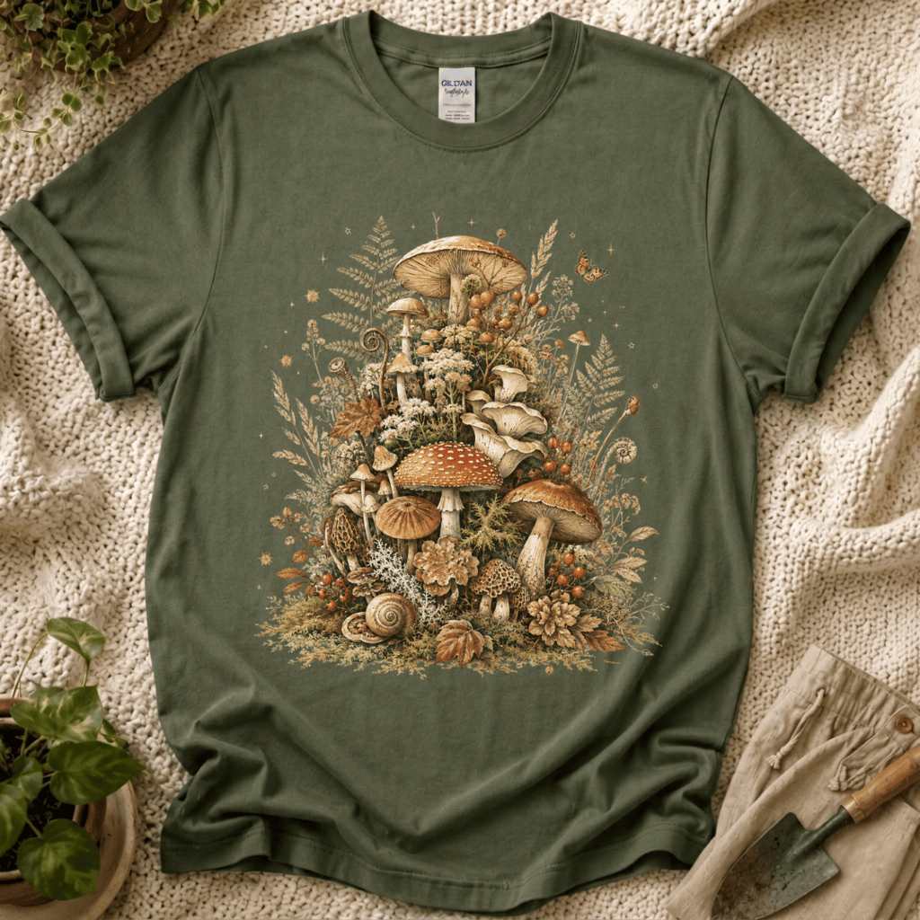 Quiet Forest Mushroom Gathering T-Shirt