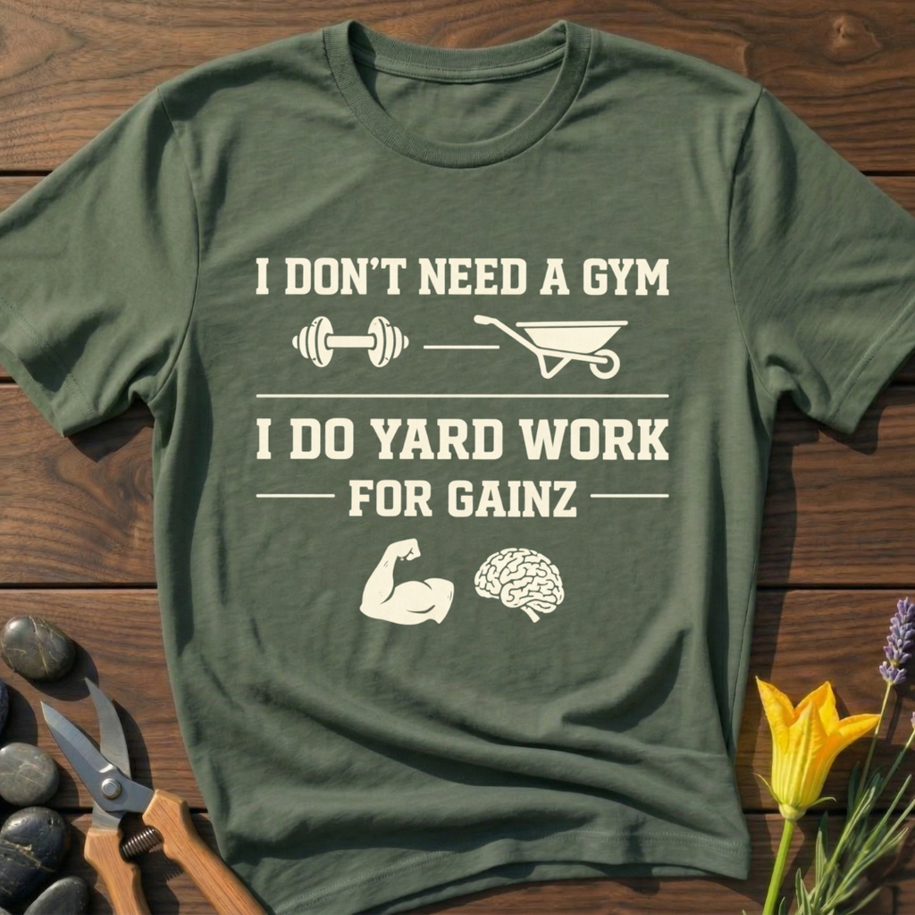 No Gym Needed T-Shirt - botanical nature graphic t-shirt, minimalist design, unisex tee for Nature Lovers, Garnder, Farmer, Plant Lovers