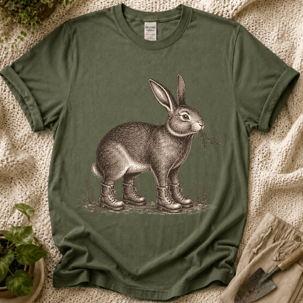 Garden Bunny With Shoes T-Shirt - Zen & Zucchinis garden graphic tee