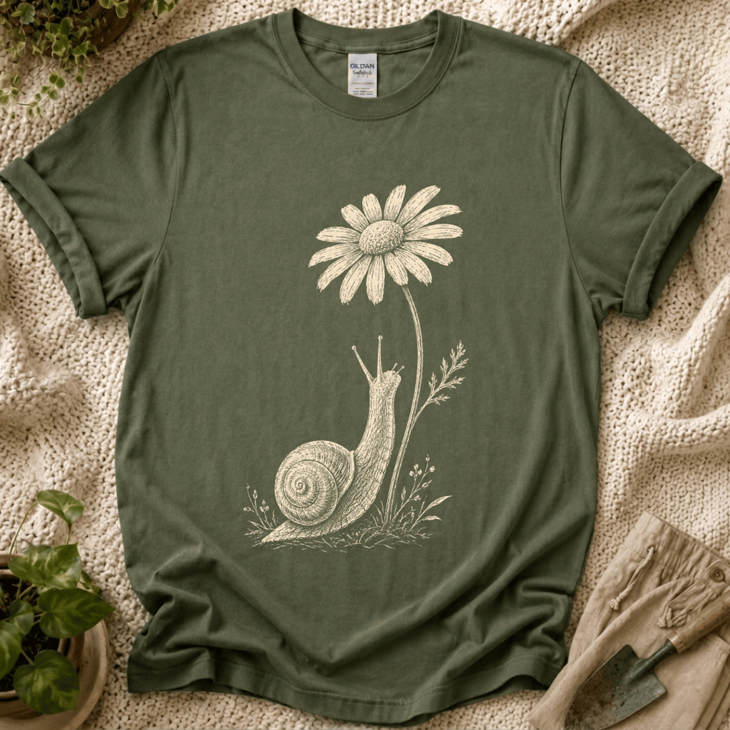 Slow Snail Flower Garden T-Shirt by Zen & Zucchinis Slow Garden Club