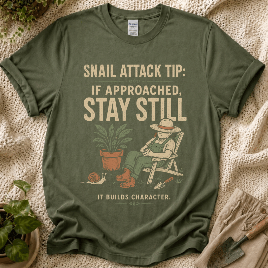 Snail Attack Tip Slow Gardener T-Shirt by Zen & Zucchinis Slow Garden Club