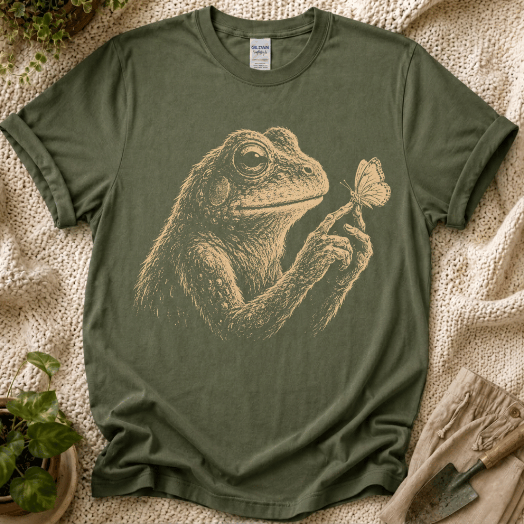 Frog & Butterfly Garden Friends T-Shirt by Zen & Zucchinis Slow Garden Club