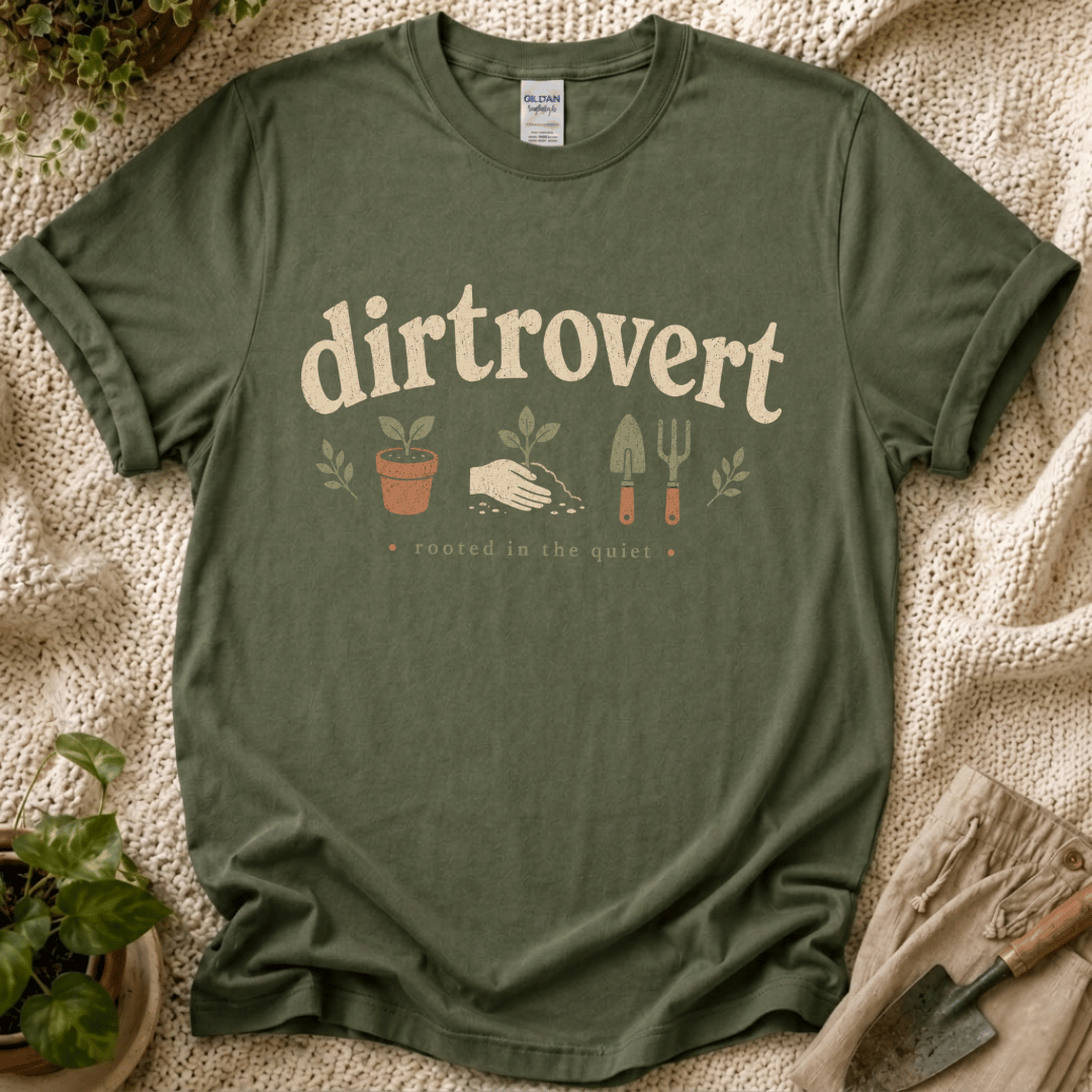 Dirtrovert Rooted in the Quiet T-Shirt by Zen & Zucchinis Slow Garden Club