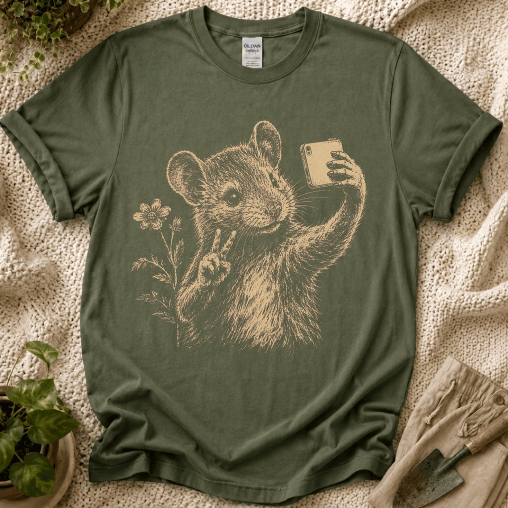 Peace Mouse Garden Selfie T-Shirt by Zen & Zucchinis Slow Garden Club