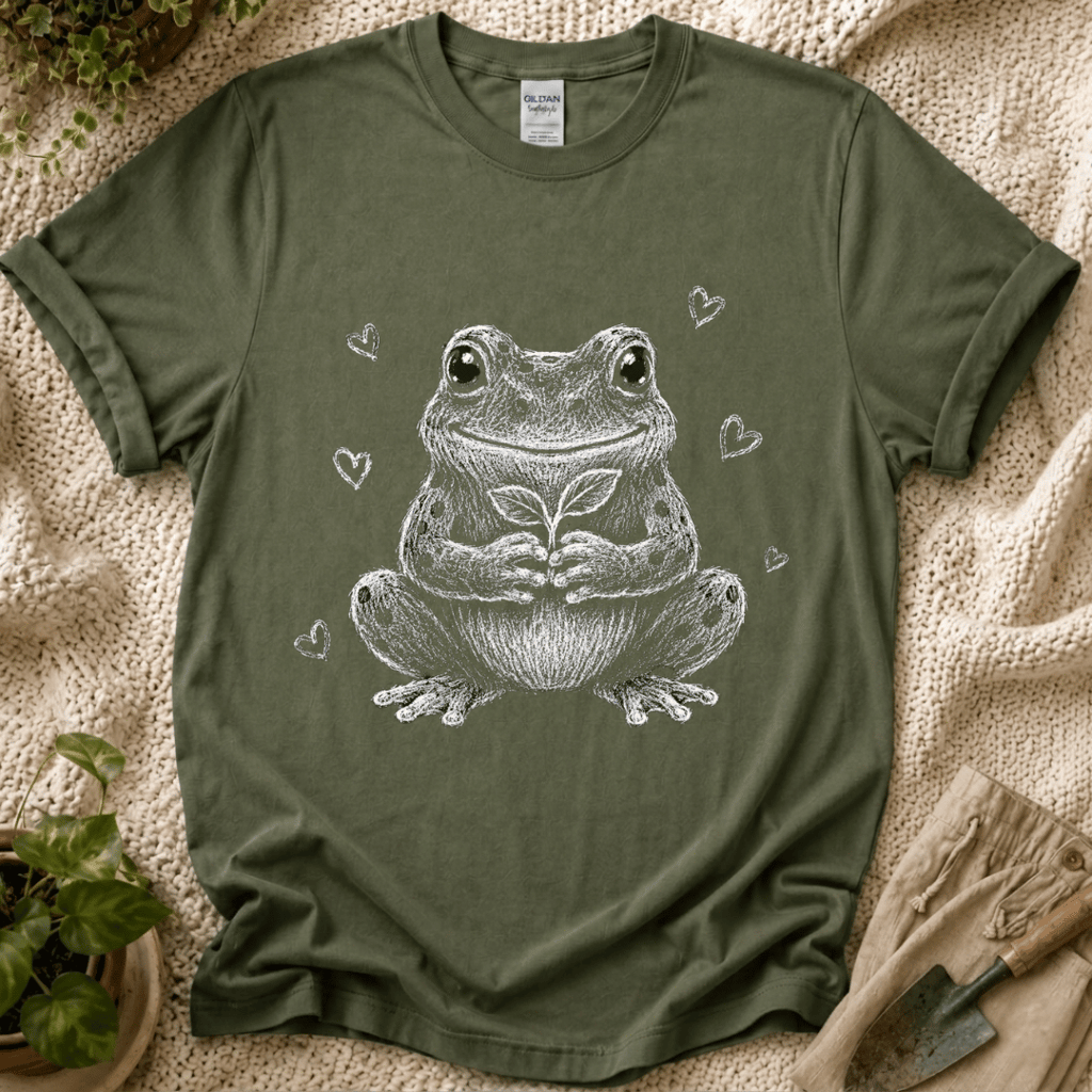 Cute Frog Plant Lover T-Shirt by Zen & Zucchinis Slow Garden Club