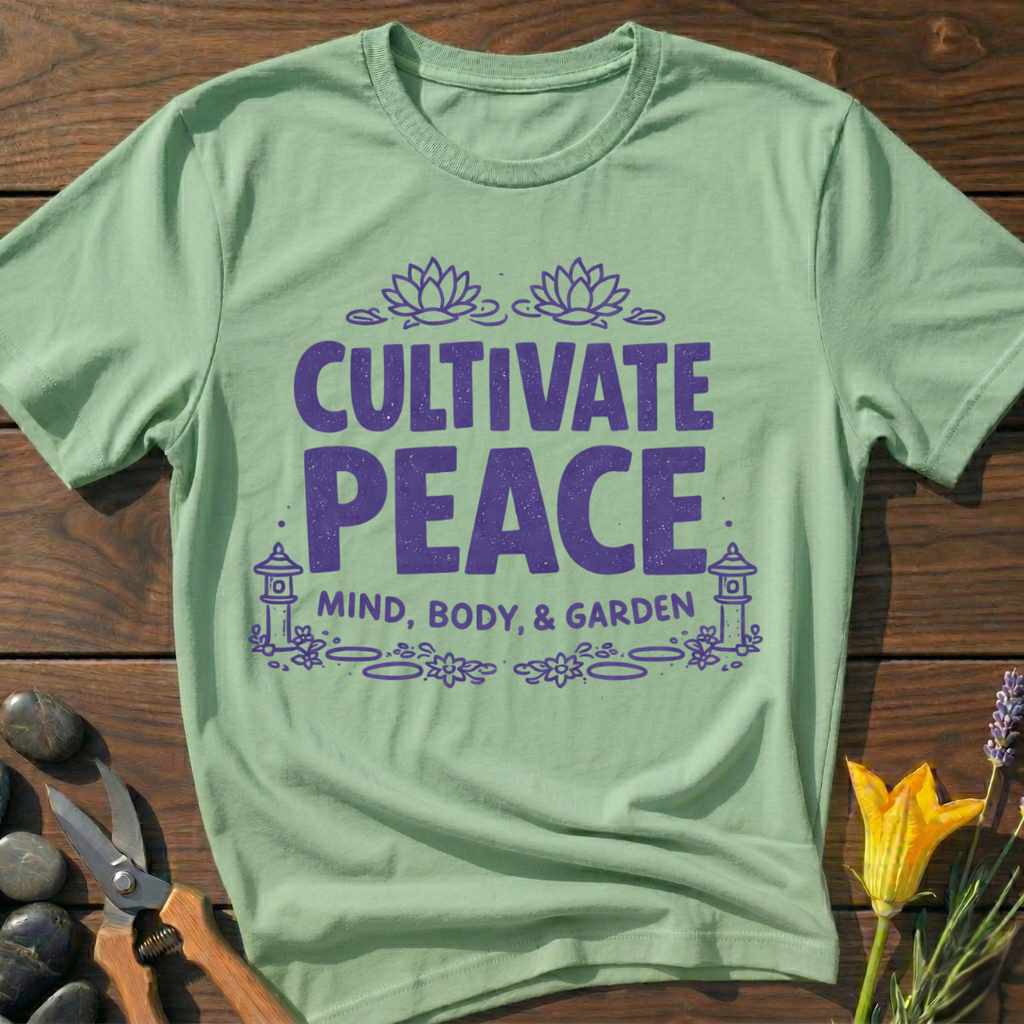 Cultivate Peace T-Shirt - botanical nature graphic t-shirt, minimalist design, unisex tee for Nature Lovers, Garnder, Farmer, Plant Lovers
