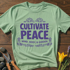 Cultivate Peace T-Shirt - botanical nature graphic t-shirt, minimalist design, unisex tee for Nature Lovers, Garnder, Farmer, Plant Lovers