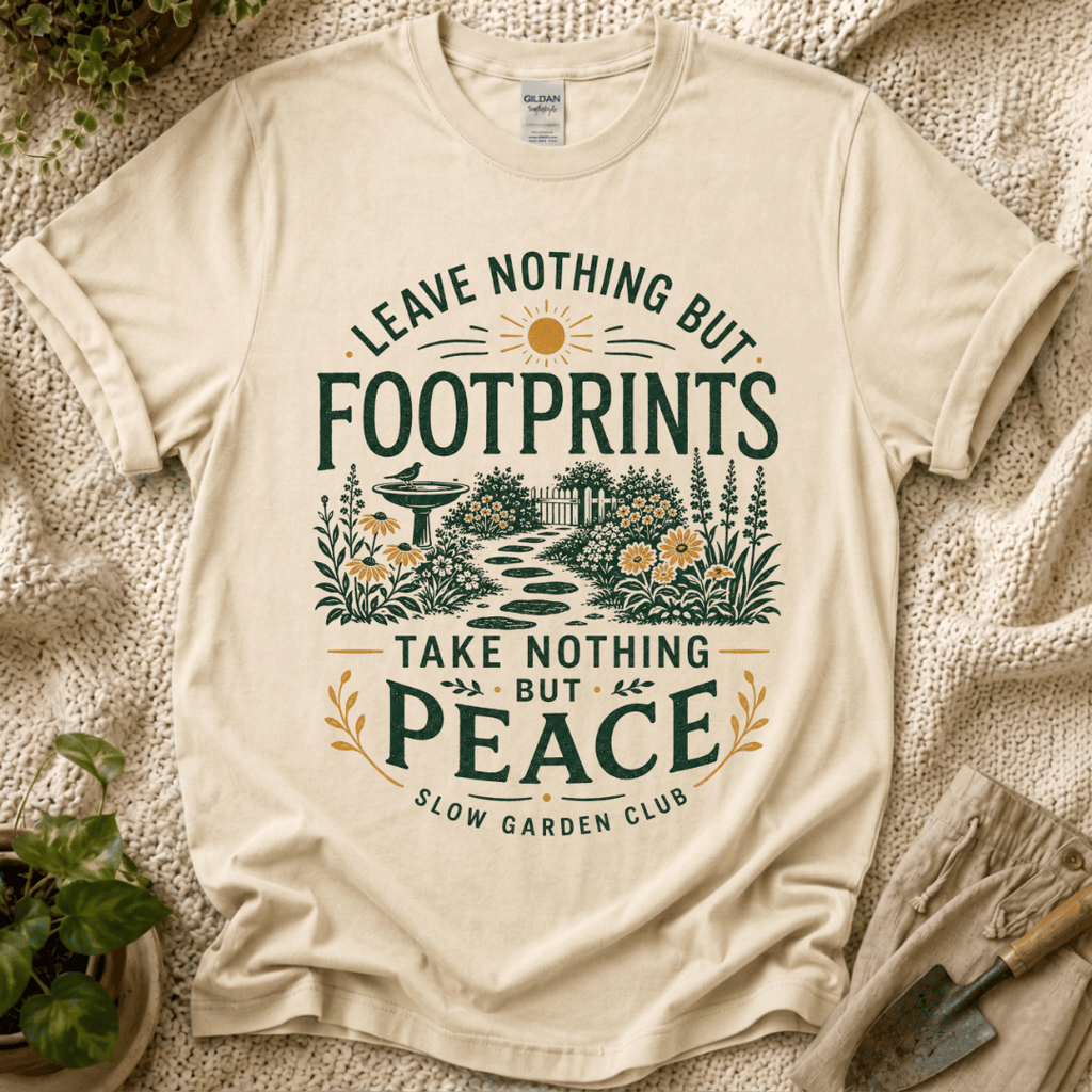Leave Nothing But Footprints T-Shirt - Zen & Zucchinis garden graphic tee