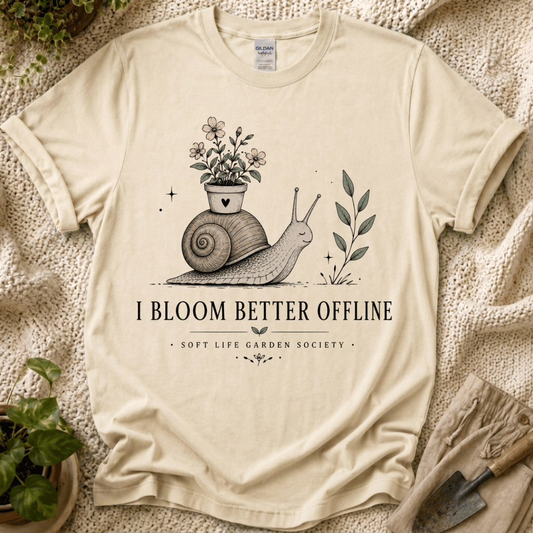I Bloom Better Offline Snail T-Shirt by Zen & Zucchinis Slow Garden Club