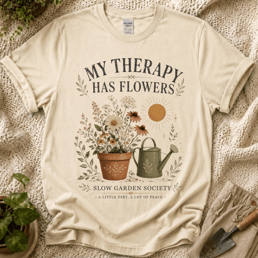 My Therapy Has Flowers T-Shirt by Zen & Zucchinis Slow Garden Club