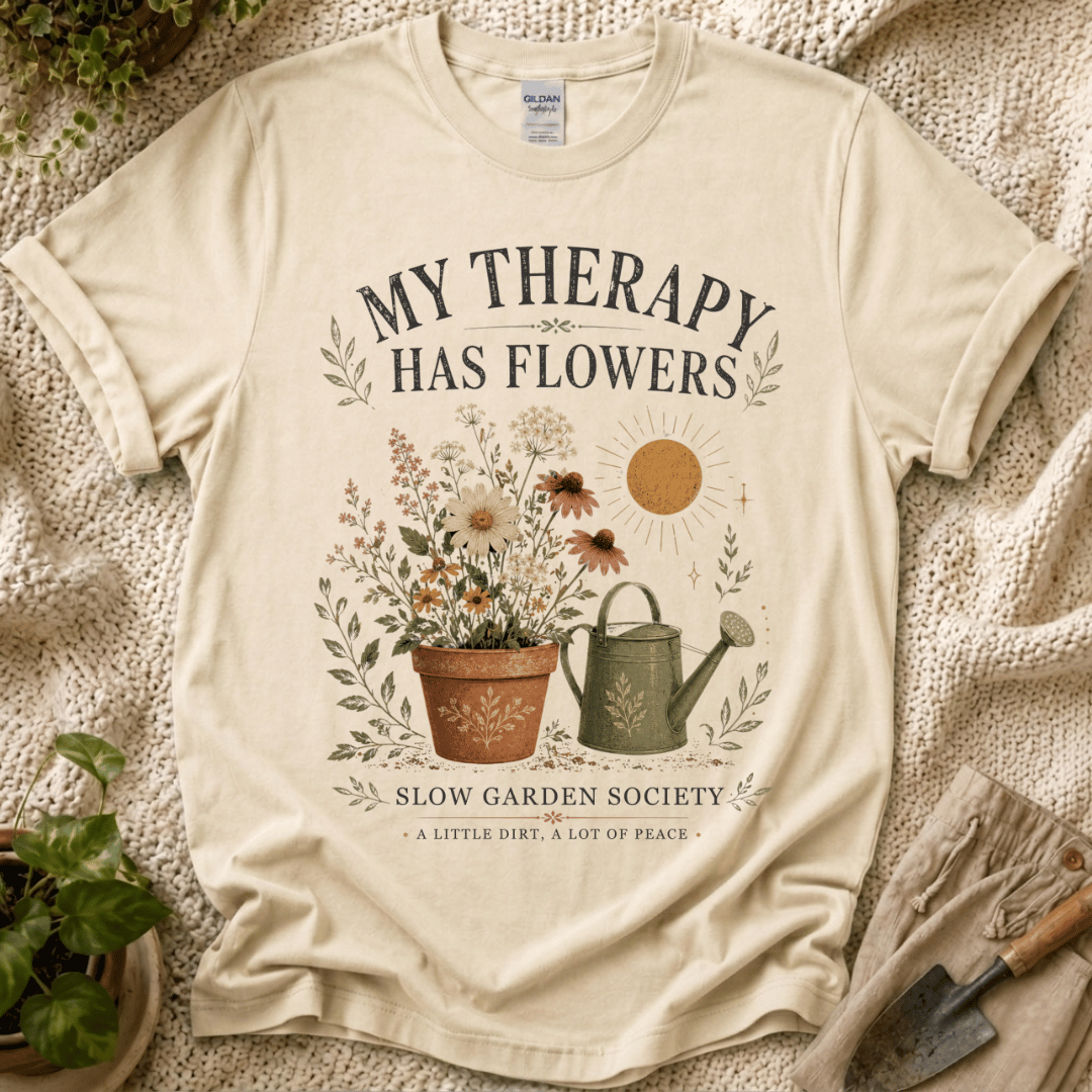 My Therapy Has Flowers T-Shirt by Zen & Zucchinis Slow Garden Club