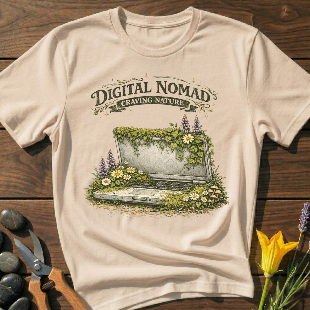 Digital Nomad T-Shirt - botanical nature graphic t-shirt, minimalist design, unisex tee for Nature Lovers, Garnder, Farmer, Plant Lovers