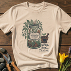 Grow Heal Thrive T-Shirt - botanical nature graphic t-shirt, minimalist design, unisex tee for Nature Lovers, Garnder, Farmer, Plant Lovers