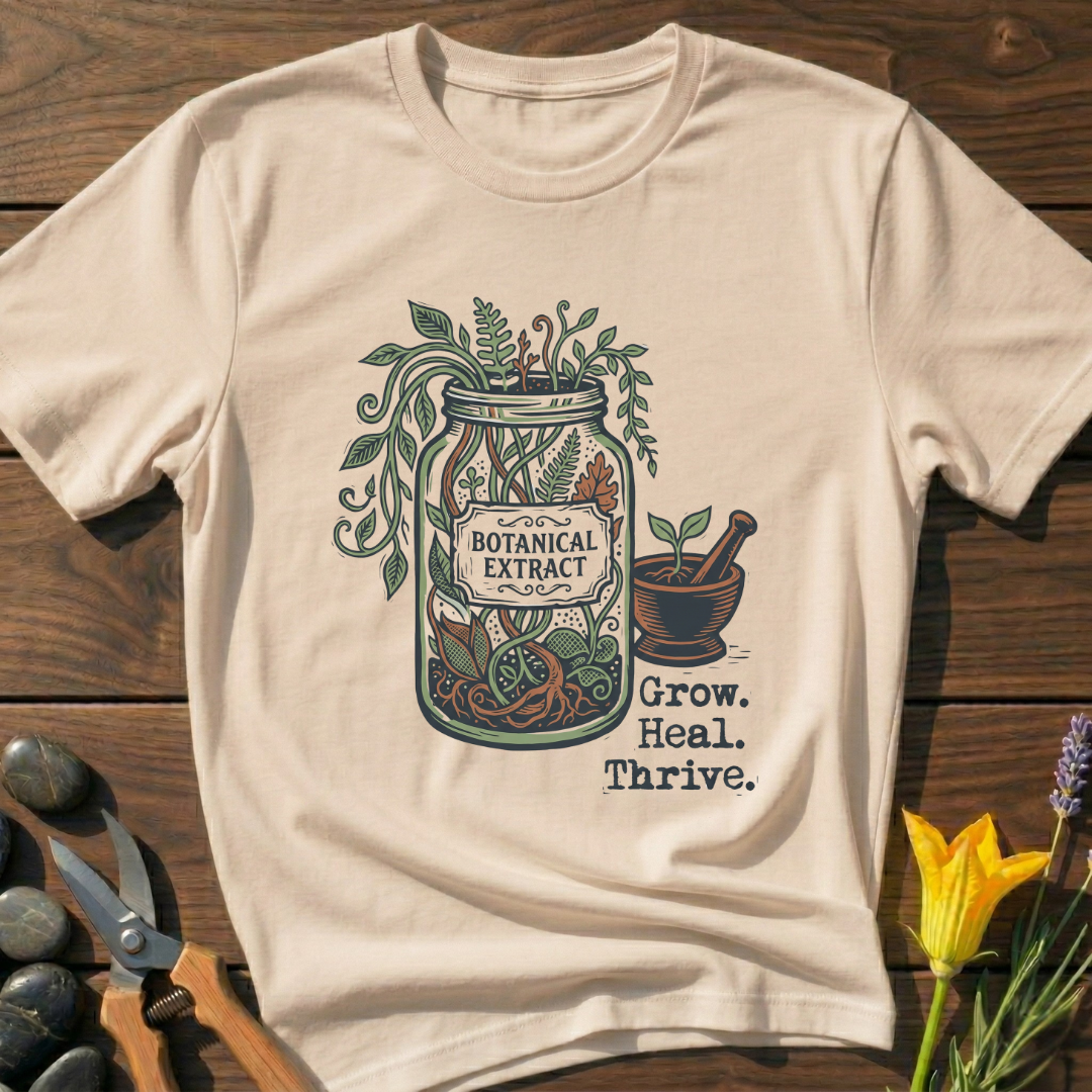Grow Heal Thrive T-Shirt - botanical nature graphic t-shirt, minimalist design, unisex tee for Nature Lovers, Garnder, Farmer, Plant Lovers