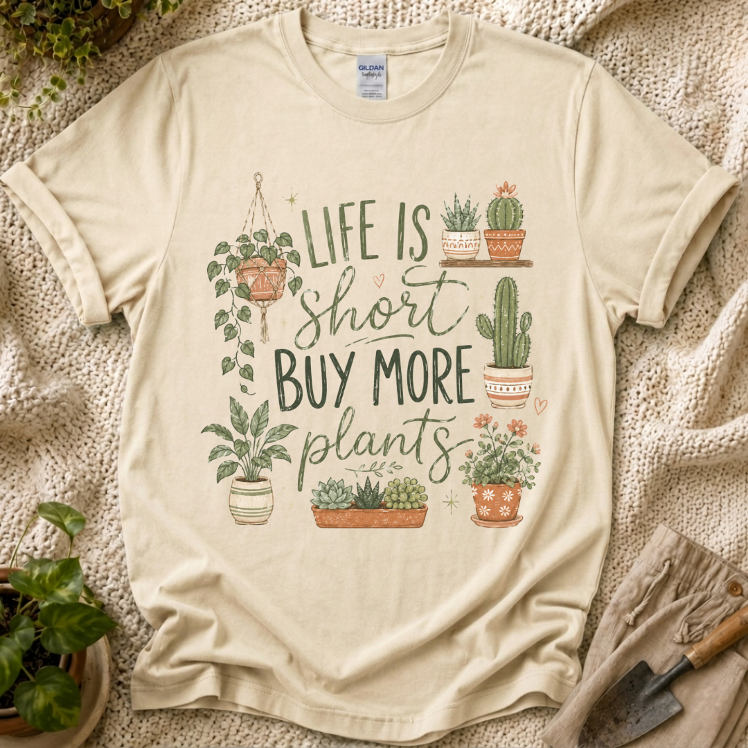 Life Is Short Buy More Plants Plant Lovers T-Shirt by Zen & Zucchinis Slow Garden Club