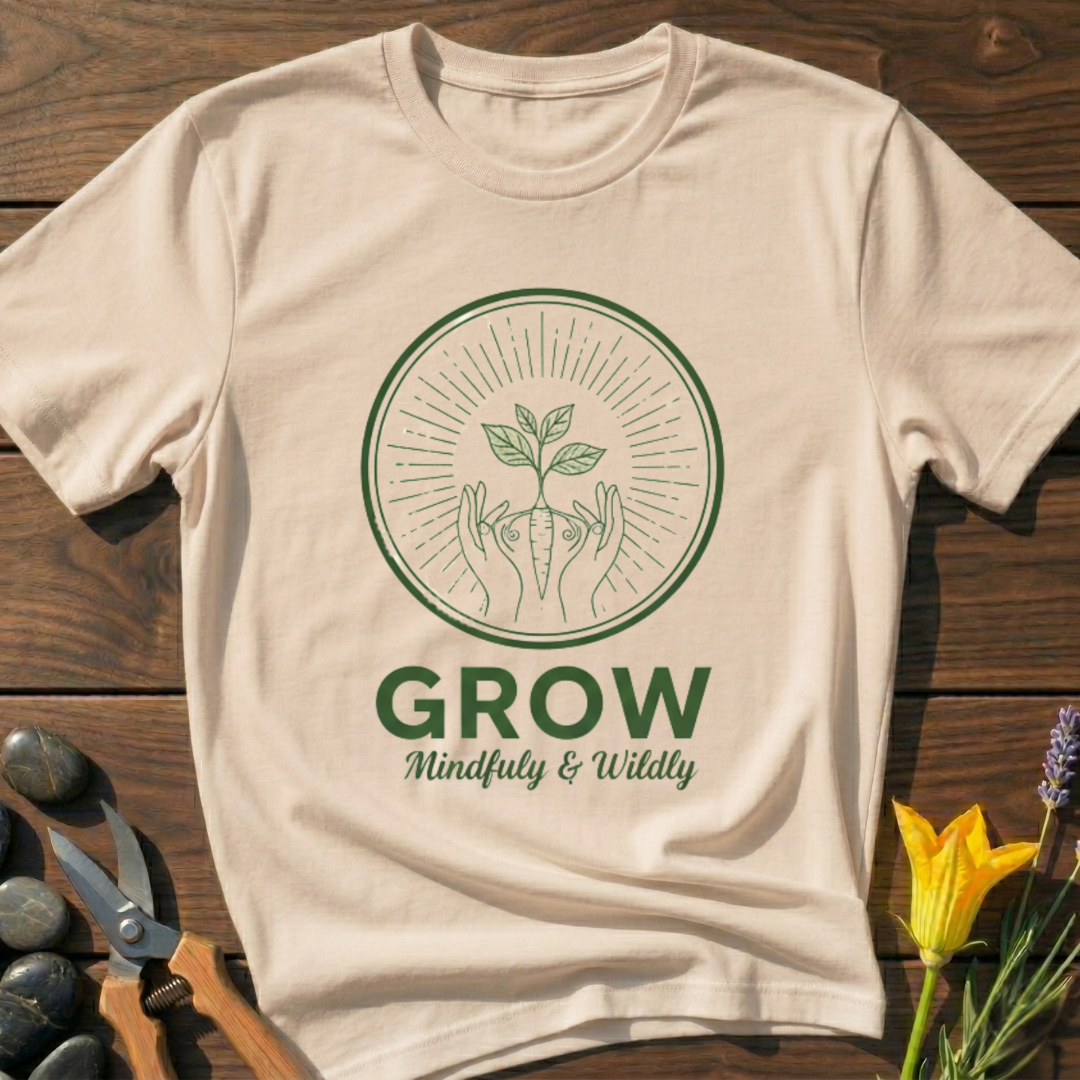 Grow Wildly T-Shirt - botanical nature graphic t-shirt, minimalist design, unisex tee for Nature Lovers, Garnder, Farmer, Plant Lovers