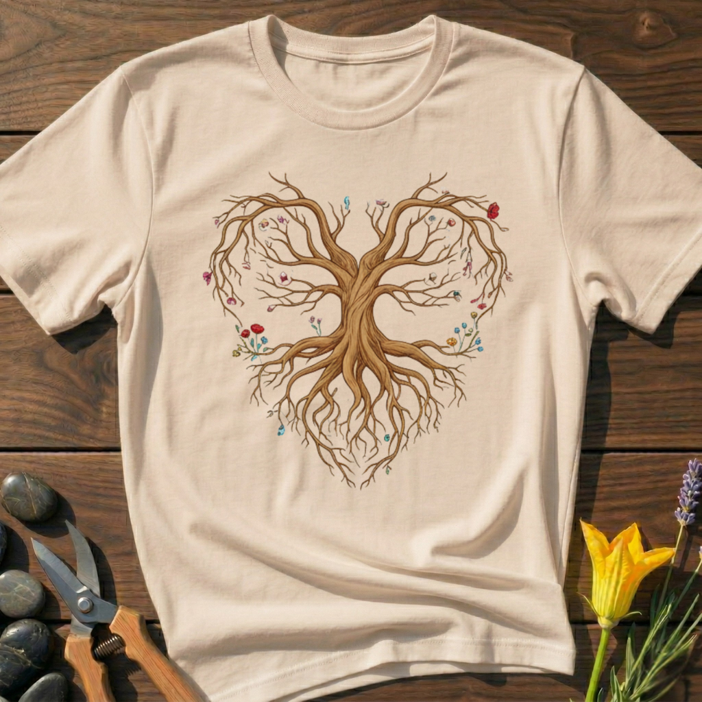 Heart Roots T-Shirt - botanical nature graphic t-shirt, minimalist design, unisex tee for Nature Lovers, Garnder, Farmer, Plant Lovers