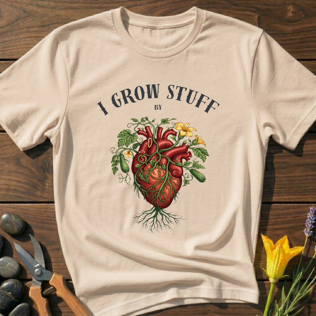 I Grow Stuff By Heart - T-Shirt - botanical nature graphic t-shirt, minimalist design, unisex tee for Nature Lovers, Garnder, Farmer, Plant Lovers
