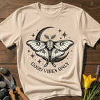 Good Vibes Moth T-Shirt - botanical nature graphic t-shirt, minimalist design, unisex tee for Nature Lovers, Garnder, Farmer, Plant Lovers