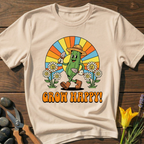 Grow Happy T-Shirt - botanical nature graphic t-shirt, minimalist design, unisex tee for Nature Lovers, Garnder, Farmer, Plant Lovers