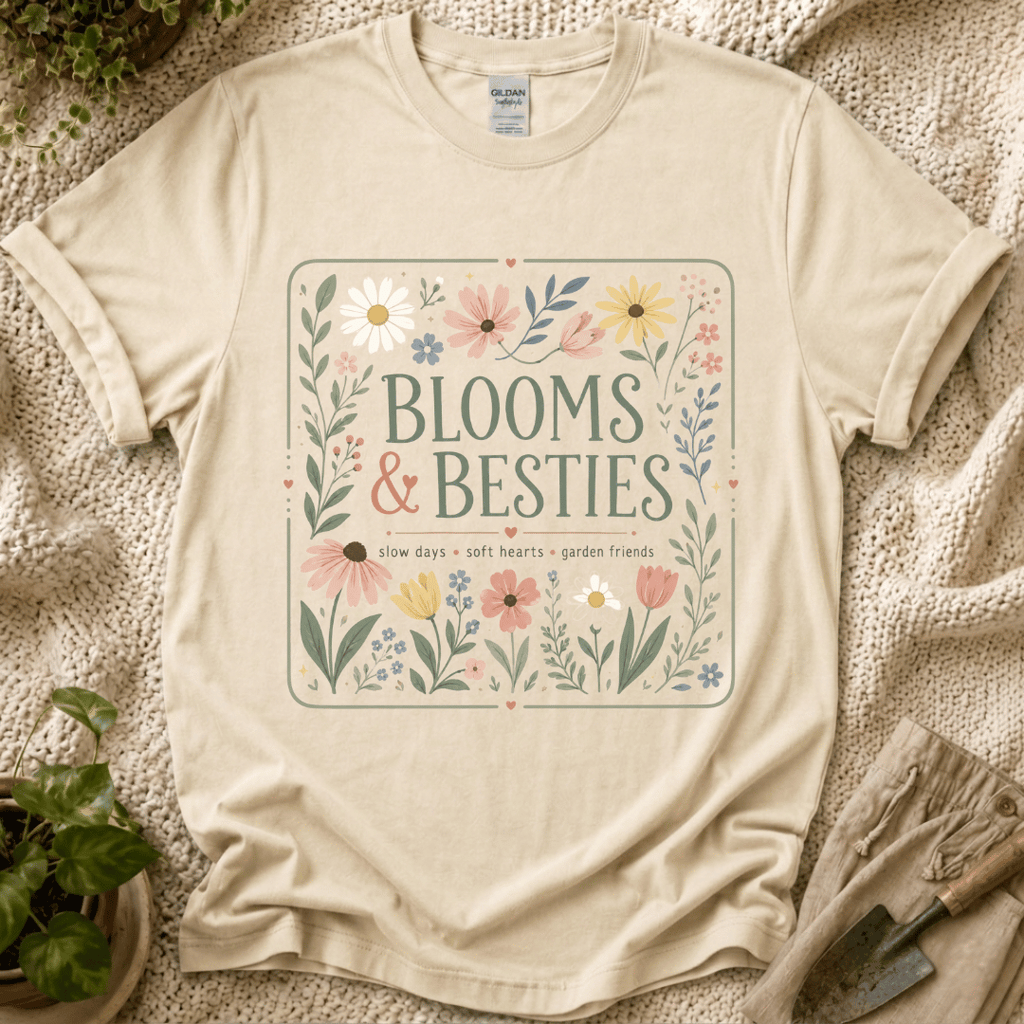 Blooms And Besties Garden T-Shirt - Zen & Zucchinis garden graphic tee