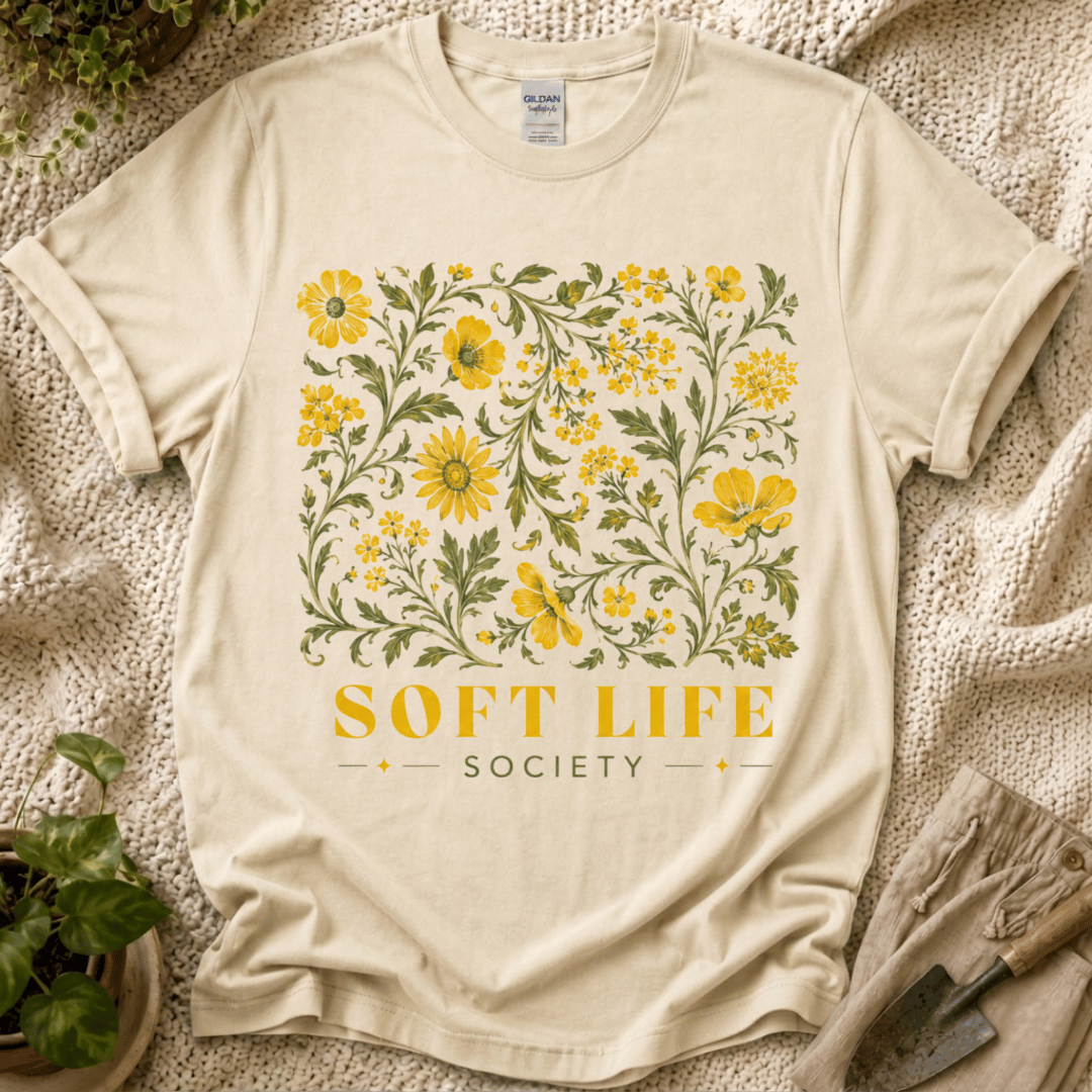 Soft Life Society Yellow Flower T-Shirt by Zen & Zucchinis Slow Garden Club