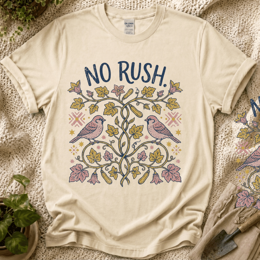No Rush Zucchini Vine Garden T-Shirt by Zen & Zucchinis Slow Garden Club