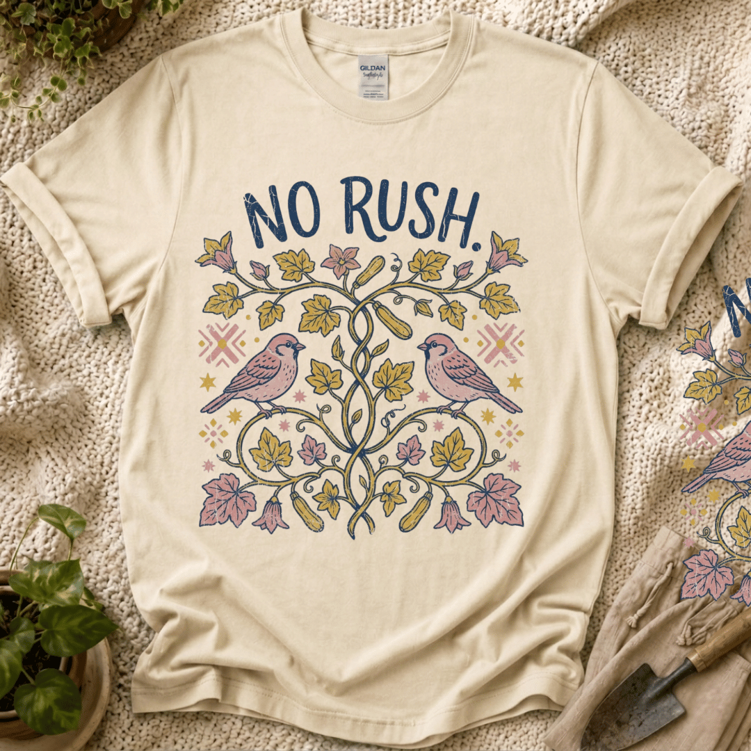 No Rush Zucchini Vine Garden T-Shirt by Zen & Zucchinis Slow Garden Club