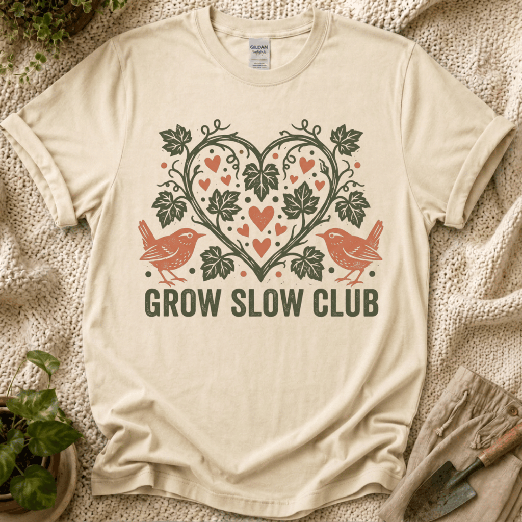 Grow Slow Vintage Garden T-Shirt - Zen & Zucchinis garden graphic tee