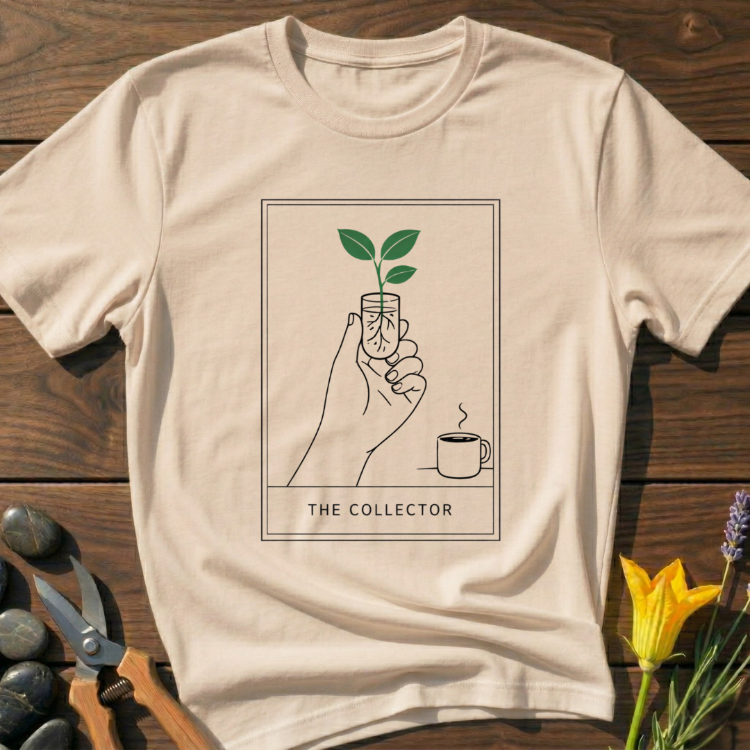 The Collector T-Shirt - botanical nature graphic t-shirt, minimalist design, unisex tee for Nature Lovers, Garnder, Farmer, Plant Lovers