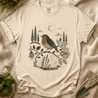 Moonlit Robin Botanical Bird T-Shirt by Zen & Zucchinis Slow Garden Club