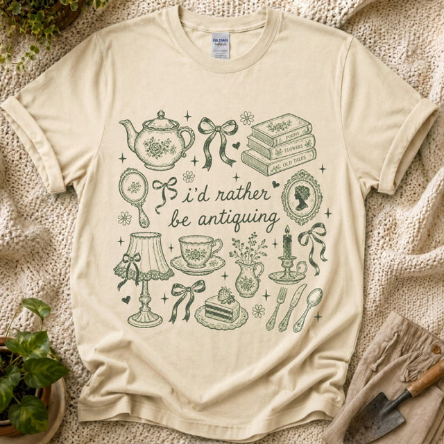 I’d Rather Be Antiquing Cottagecore T-Shirt by Zen & Zucchinis Slow Garden Club