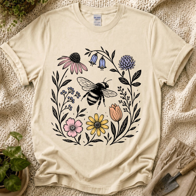 Bee WIth Wildflowers T-Shirt - Zen & Zucchinis garden graphic tee