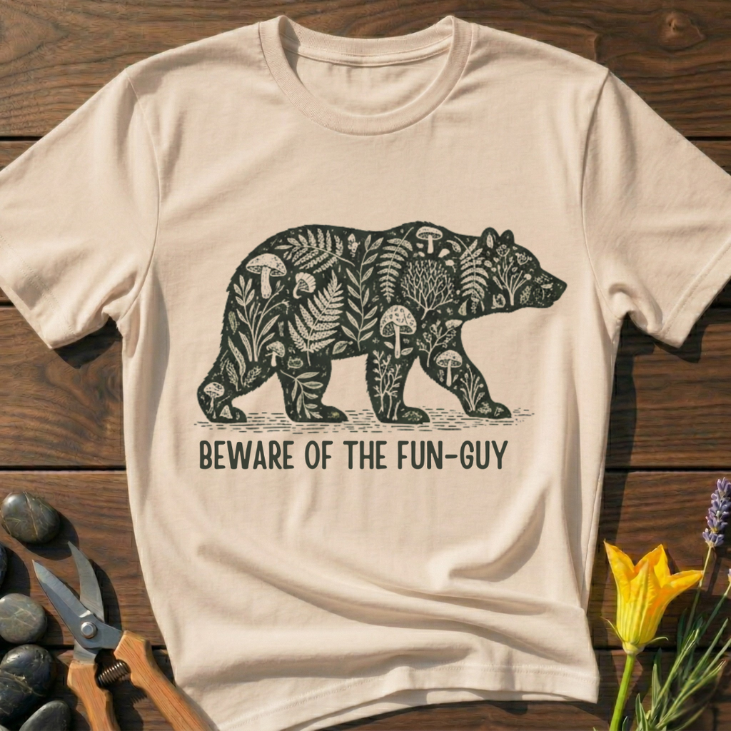 Beware of the Fun-Guy T-Shirt - botanical nature graphic t-shirt, minimalist design, unisex tee for Nature Lovers, Garnder, Farmer, Plant Lovers