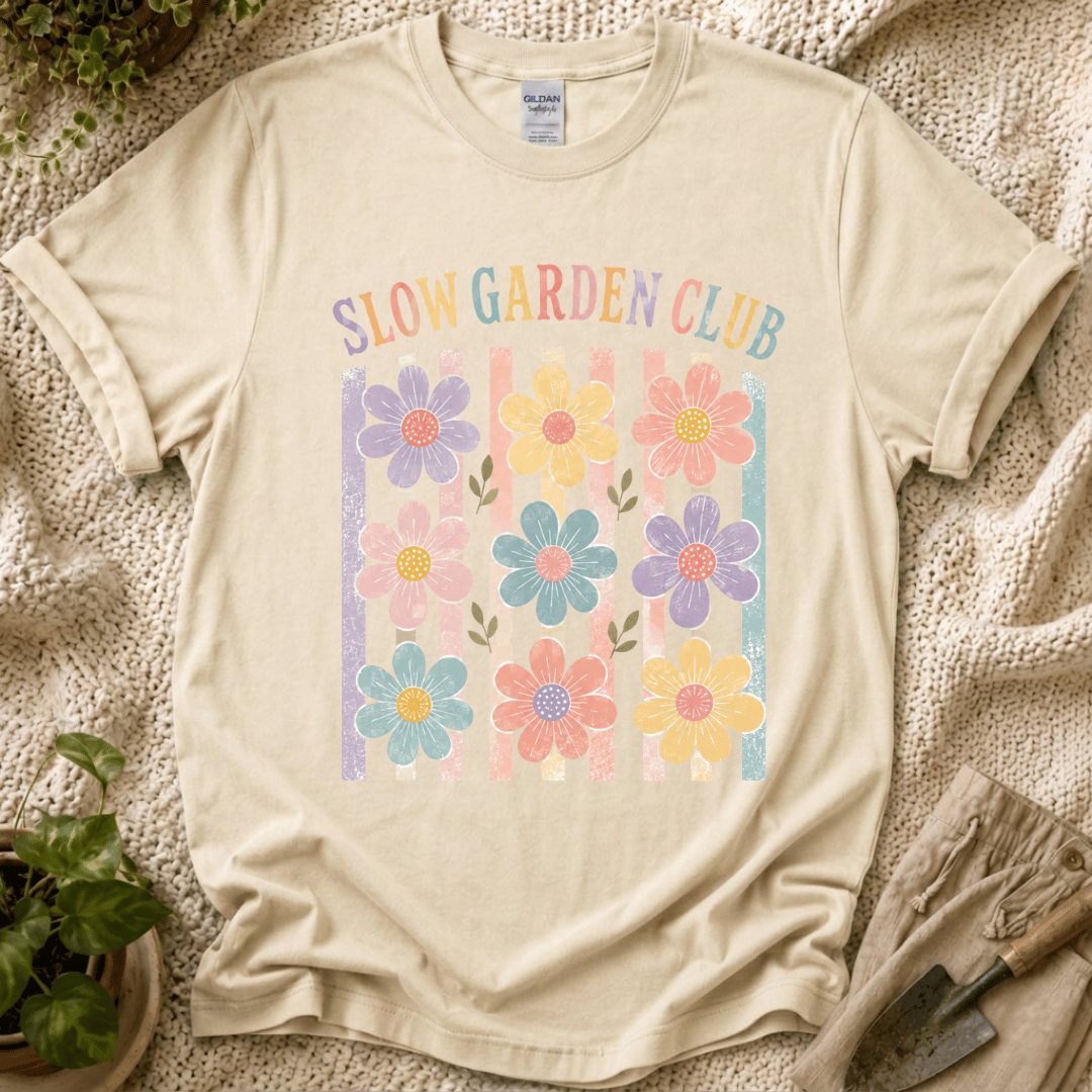 Flower On Stripes Summer Garden T-Shirt