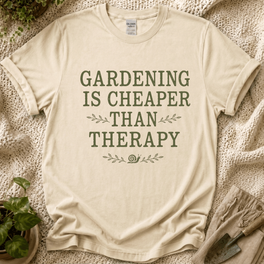 Gardening Is Cheaper Than Therapy T-Shirt by Zen & Zucchinis Slow Garden Club