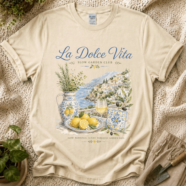 La Dolce Vita Terrace View T-Shirt - Zen & Zucchinis garden graphic tee