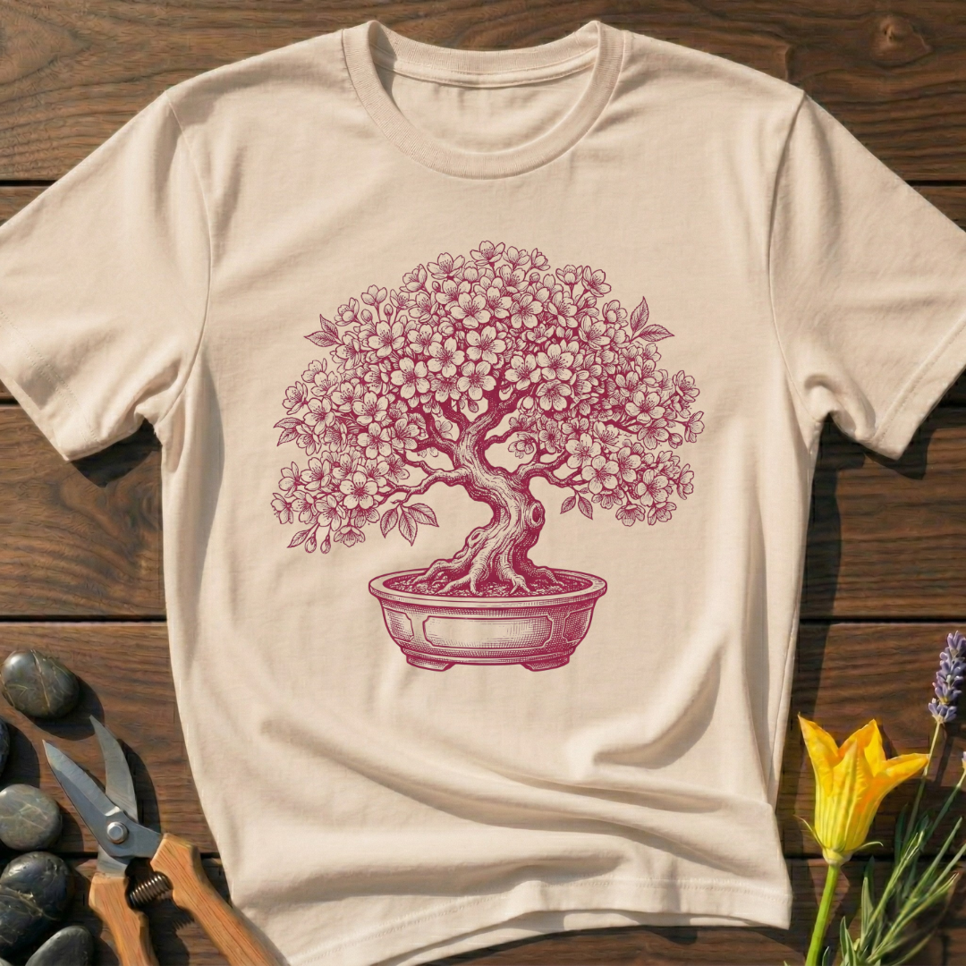Red Bonsai T-Shirt - botanical nature graphic t-shirt, minimalist design, unisex tee for Nature Lovers, Garnder, Farmer, Plant Lovers