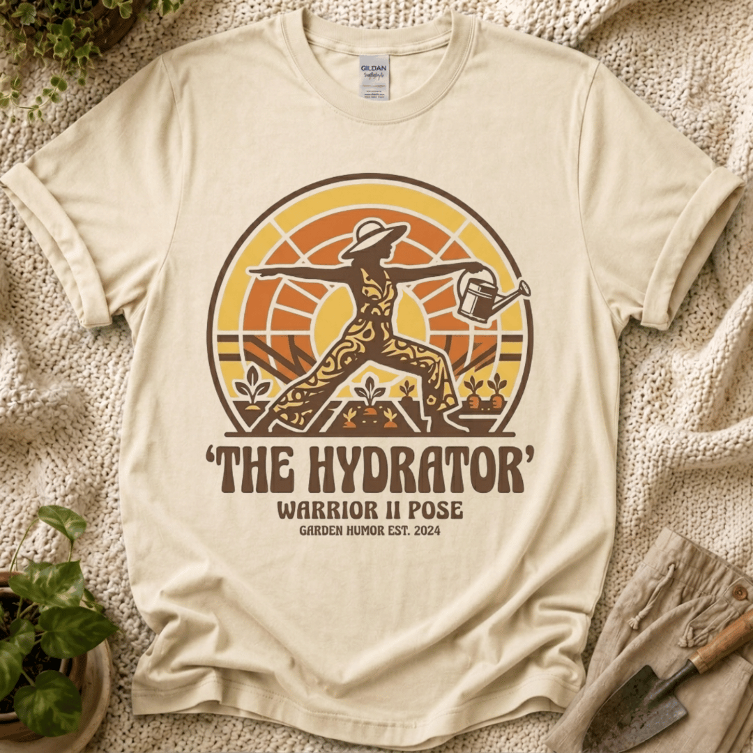 The Hydrator Gardening Pose T-Shirt by Zen & Zucchinis Slow Garden Club