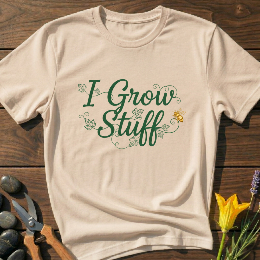 I Grow Stuff T-Shirt - botanical nature graphic t-shirt, minimalist design, unisex tee for Nature Lovers, Garnder, Farmer, Plant Lovers