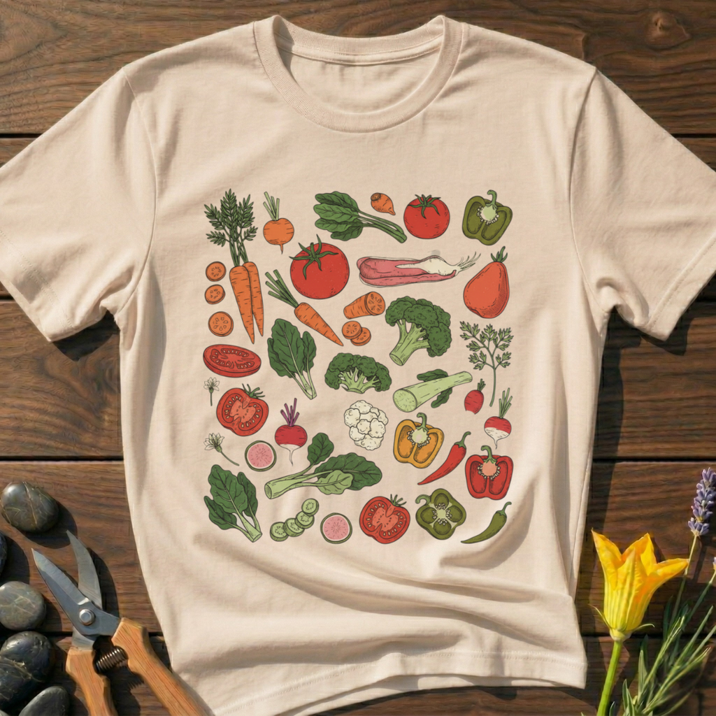 Veggie Mix T-Shirt - botanical nature graphic t-shirt, minimalist design, unisex tee for Nature Lovers, Garnder, Farmer, Plant Lovers